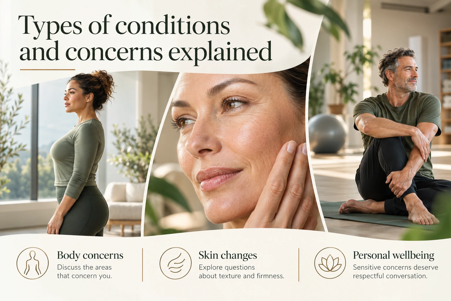 Illustrative infographic: Types of conditions and concerns explained