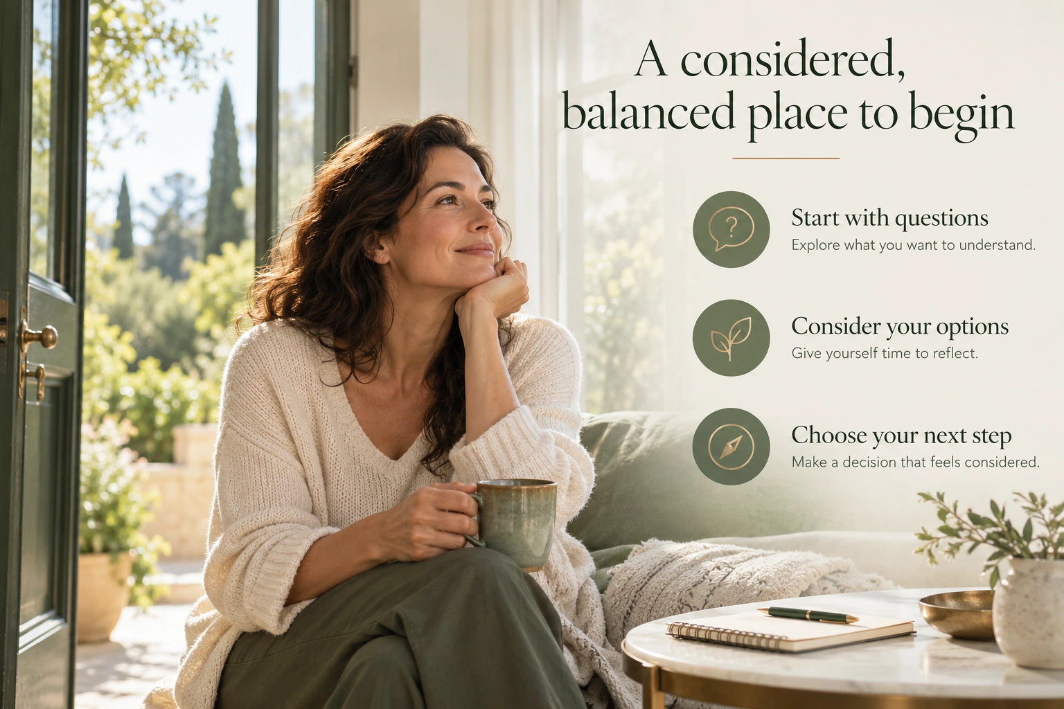 Illustrative infographic: A considered, balanced place to begin