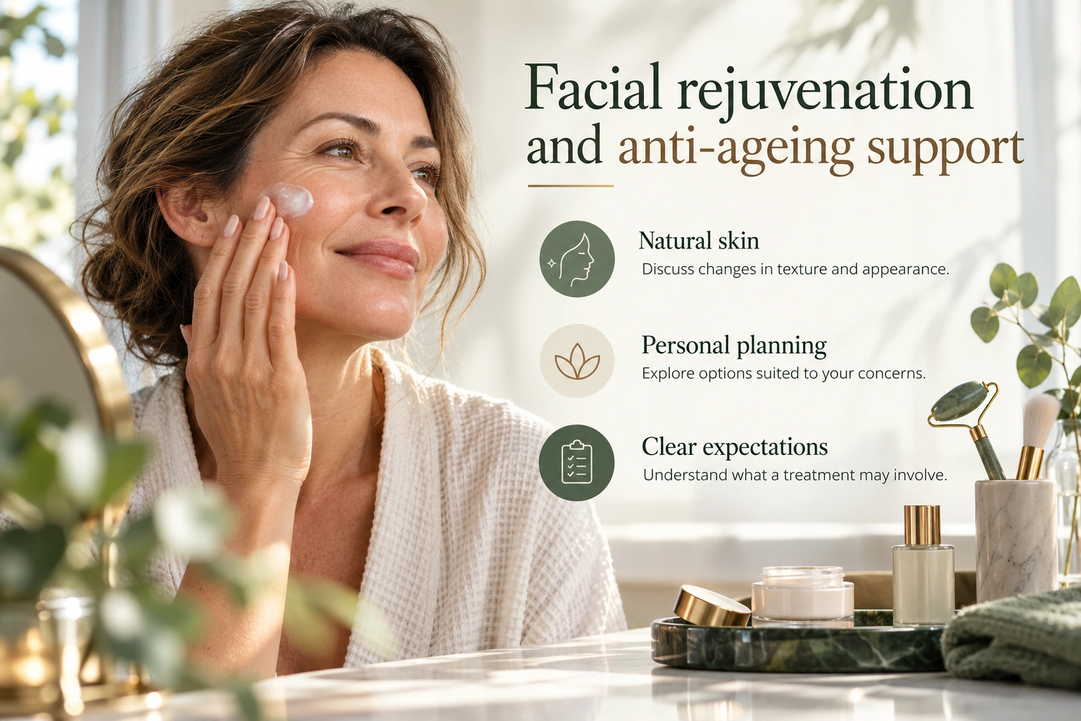 Illustrative infographic: Facial rejuvenation and anti-ageing support