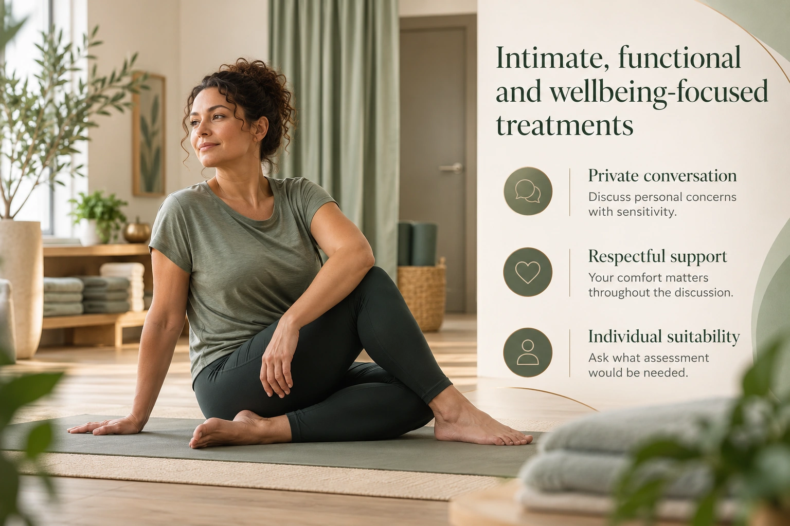 Illustrative infographic: Intimate, functional and wellbeing-focused treatments