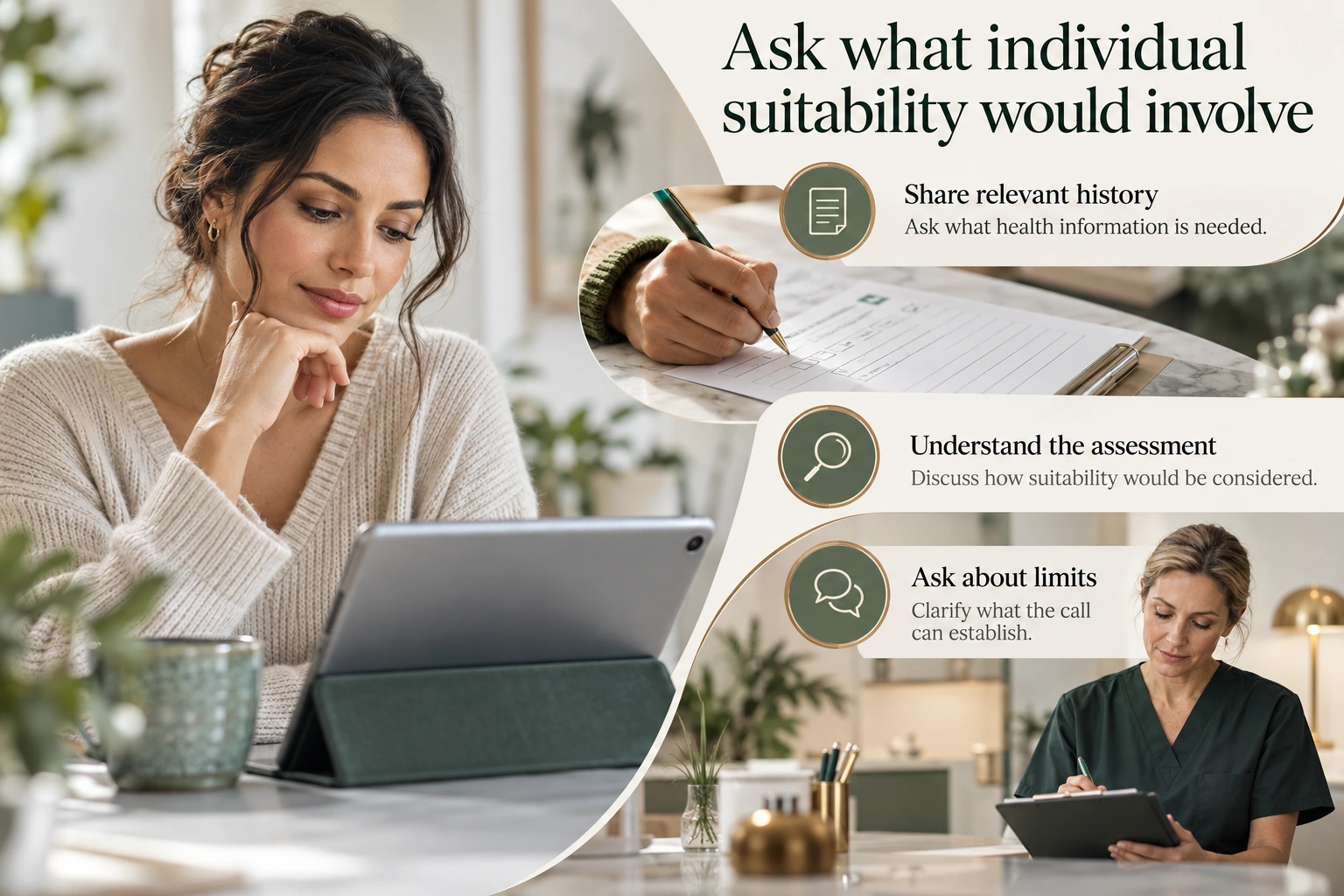 Illustrative infographic: Ask what individual suitability would involve