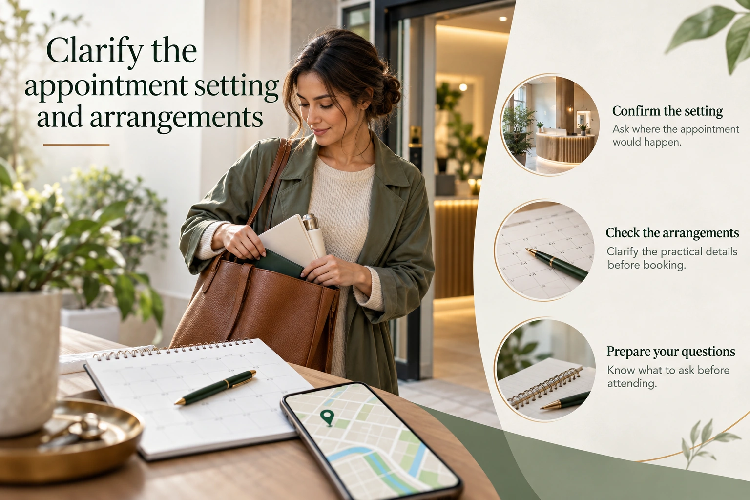 Illustrative infographic: Clarify the appointment setting and arrangements
