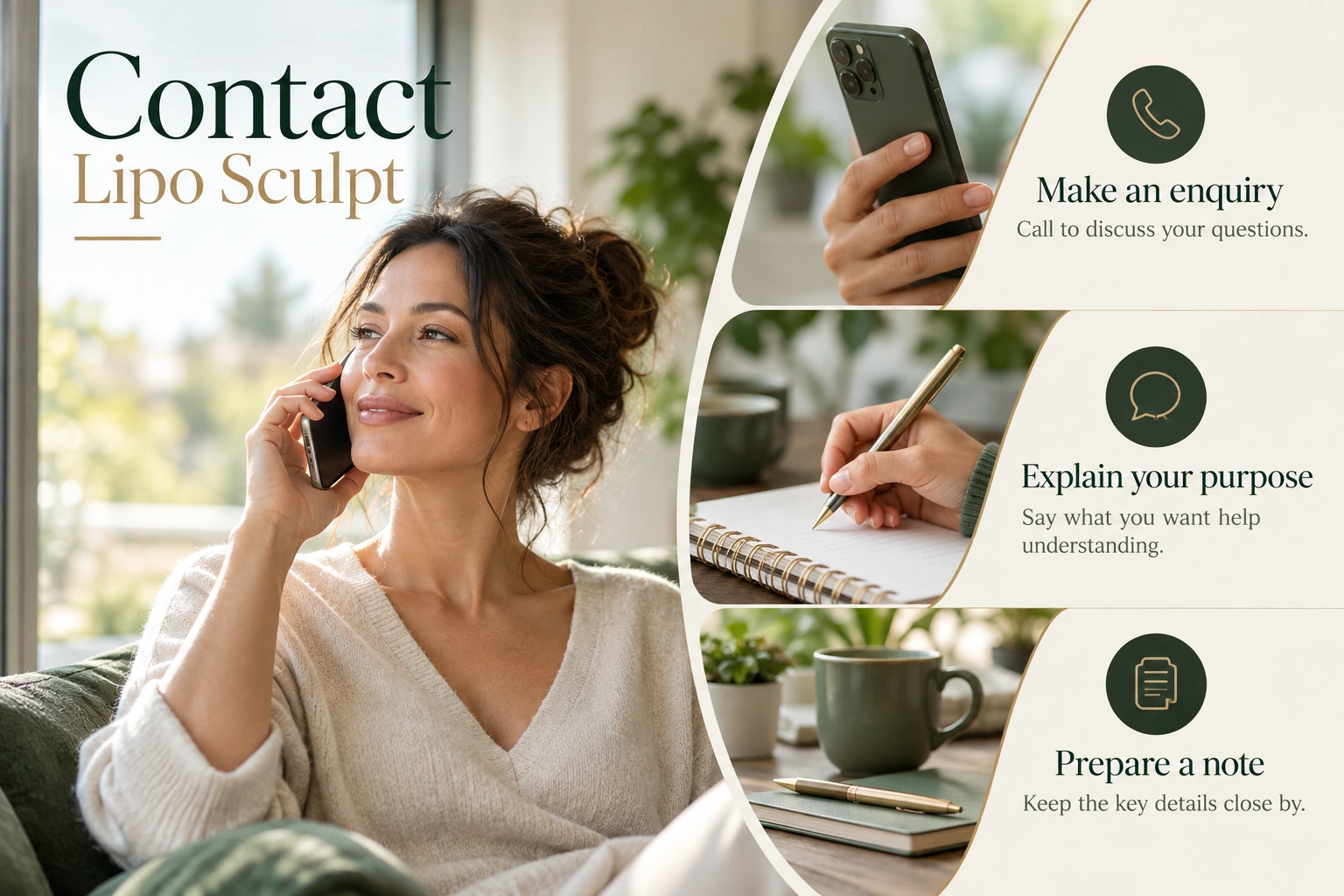 Illustrative infographic: Contact Lipo Sculpt